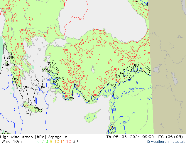 High wind areas Arpege-eu чт 06.06.2024 09 UTC