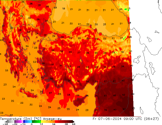 Temperature (2m) Arpege-eu Fr 07.06.2024 09 UTC
