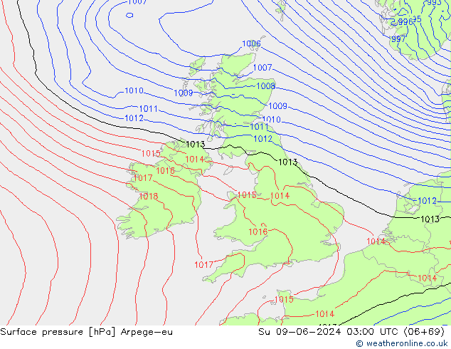 приземное давление Arpege-eu Вс 09.06.2024 03 UTC