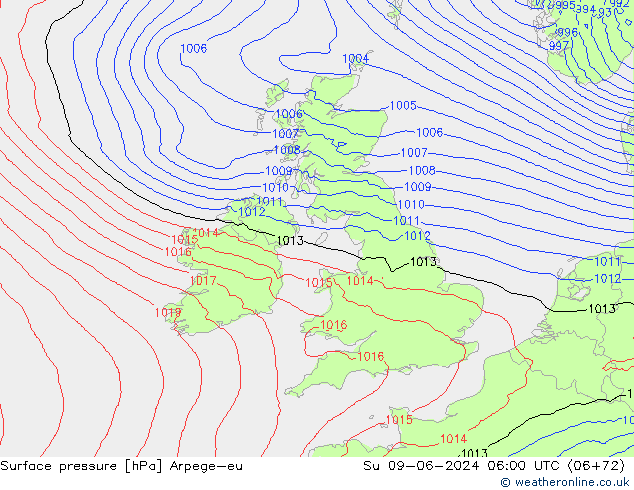 Luchtdruk (Grond) Arpege-eu zo 09.06.2024 06 UTC