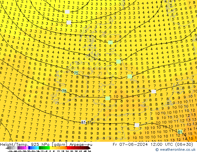 Height/Temp. 925 hPa Arpege-eu Pá 07.06.2024 12 UTC