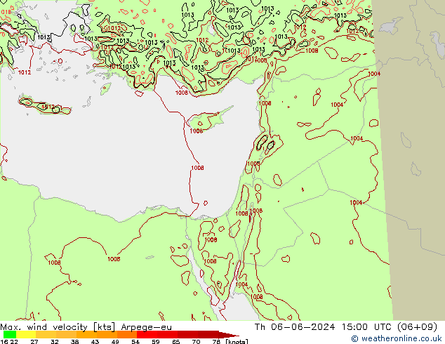 Max. wind velocity Arpege-eu  06.06.2024 15 UTC