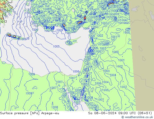 Yer basıncı Arpege-eu Cts 08.06.2024 09 UTC