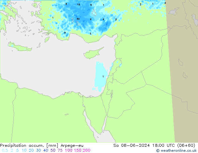 Precipitation accum. Arpege-eu So 08.06.2024 18 UTC