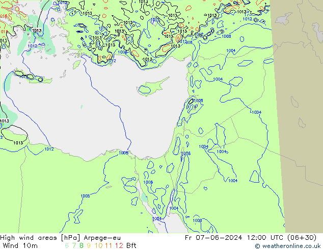 High wind areas Arpege-eu ven 07.06.2024 12 UTC