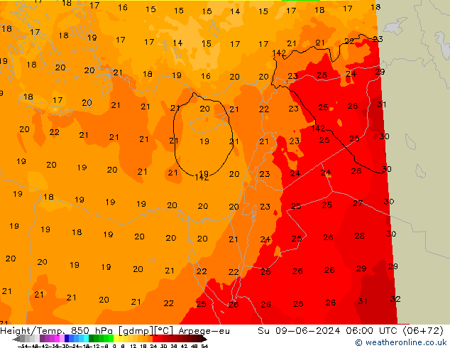 Hoogte/Temp. 850 hPa Arpege-eu zo 09.06.2024 06 UTC