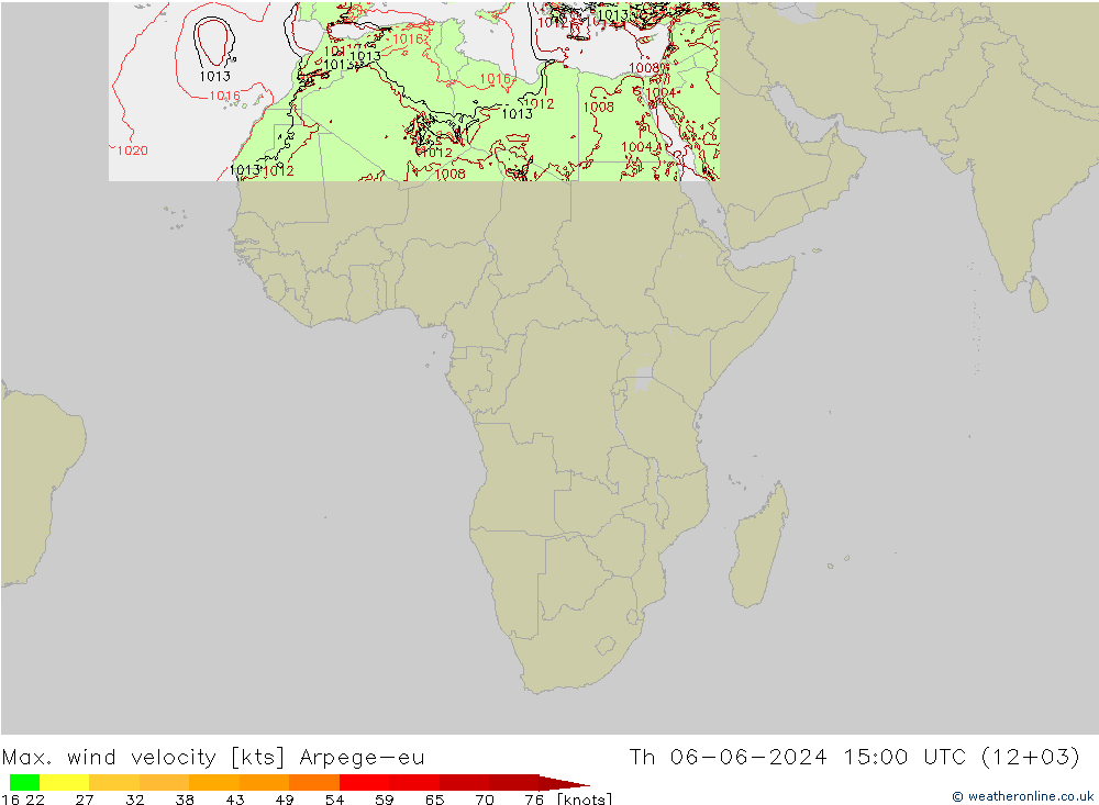 Max. wind velocity Arpege-eu Qui 06.06.2024 15 UTC