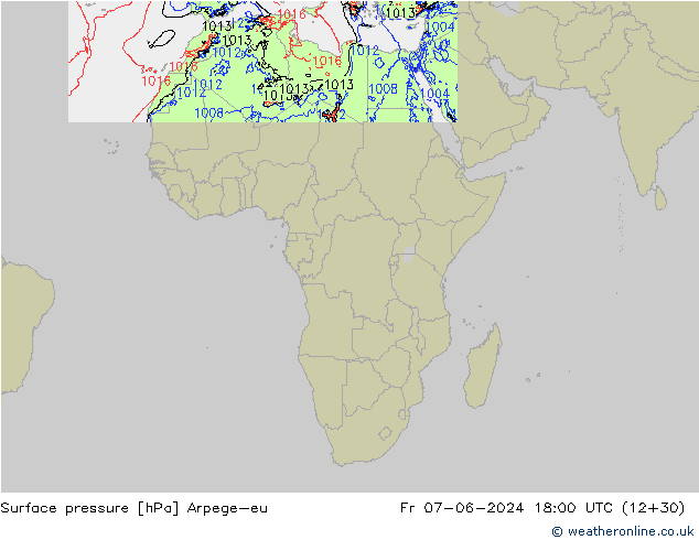 Pressione al suolo Arpege-eu ven 07.06.2024 18 UTC