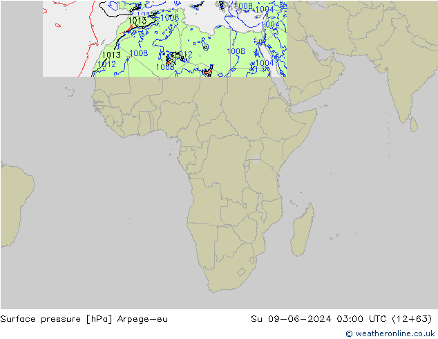 Presión superficial Arpege-eu dom 09.06.2024 03 UTC