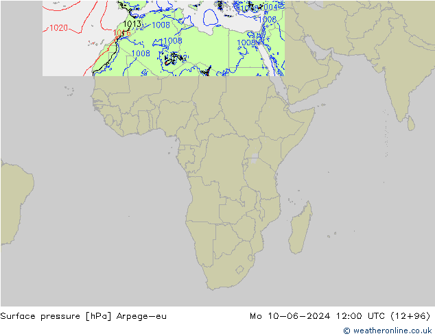 Atmosférický tlak Arpege-eu Po 10.06.2024 12 UTC