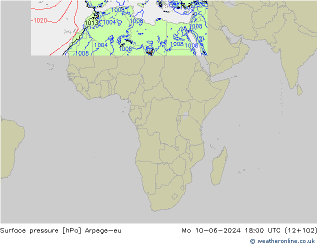 приземное давление Arpege-eu пн 10.06.2024 18 UTC