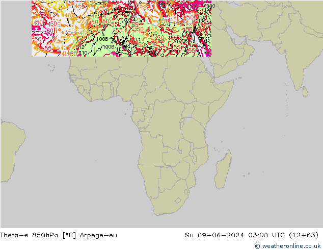 Theta-e 850hPa Arpege-eu Su 09.06.2024 03 UTC