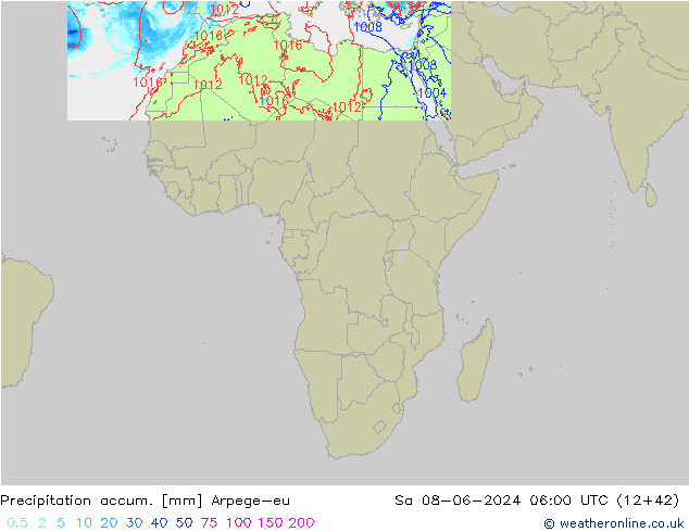 Precipitation accum. Arpege-eu Sáb 08.06.2024 06 UTC