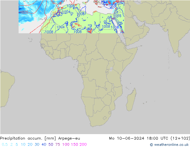 Totale neerslag Arpege-eu ma 10.06.2024 18 UTC