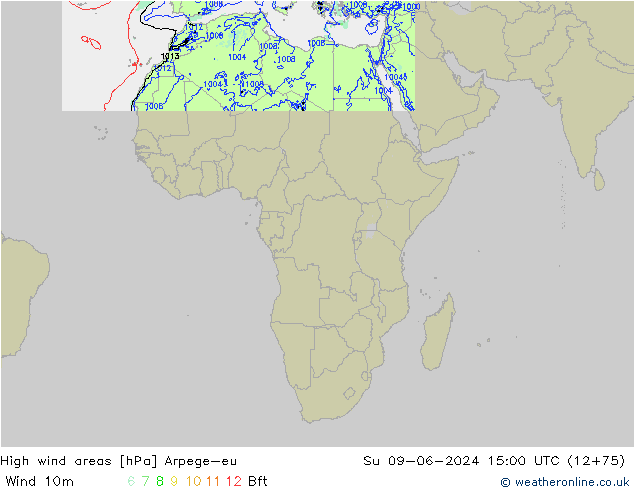 yüksek rüzgarlı alanlar Arpege-eu Paz 09.06.2024 15 UTC