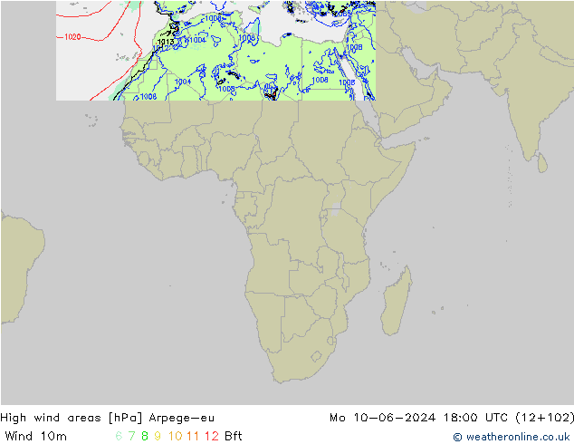 High wind areas Arpege-eu lun 10.06.2024 18 UTC