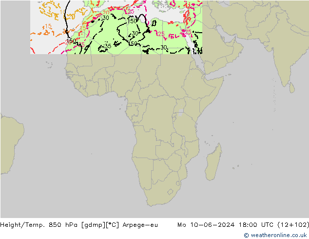 Geop./Temp. 850 hPa Arpege-eu lun 10.06.2024 18 UTC