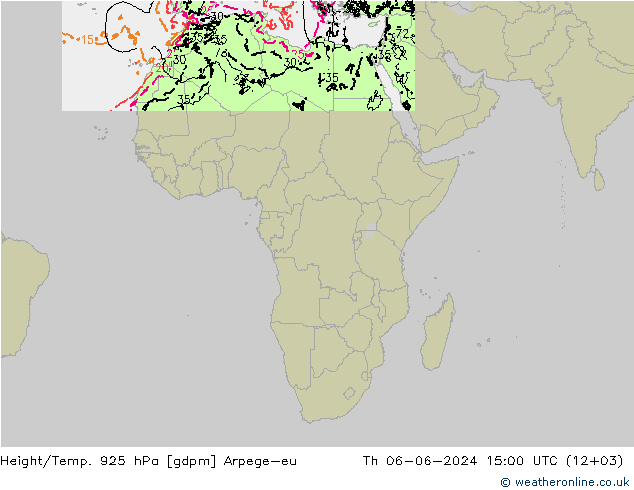 Height/Temp. 925 hPa Arpege-eu Čt 06.06.2024 15 UTC