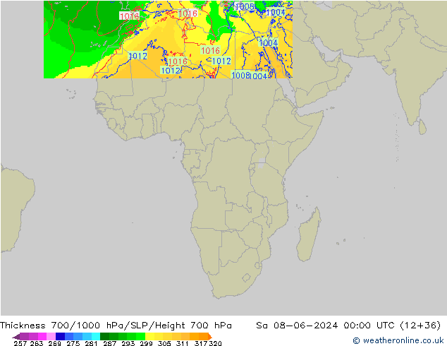 700-1000 hPa Kalınlığı Arpege-eu Cts 08.06.2024 00 UTC