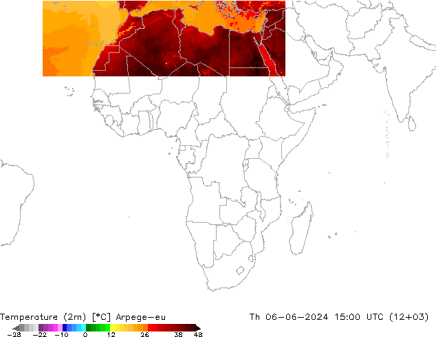 Temperaturkarte (2m) Arpege-eu Do 06.06.2024 15 UTC