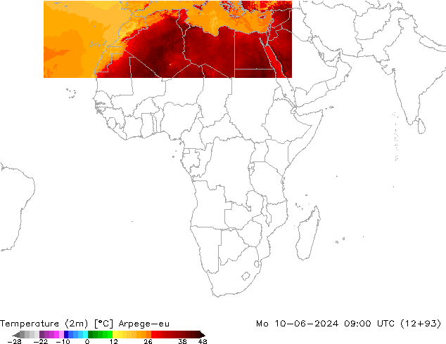 mapa temperatury (2m) Arpege-eu pon. 10.06.2024 09 UTC