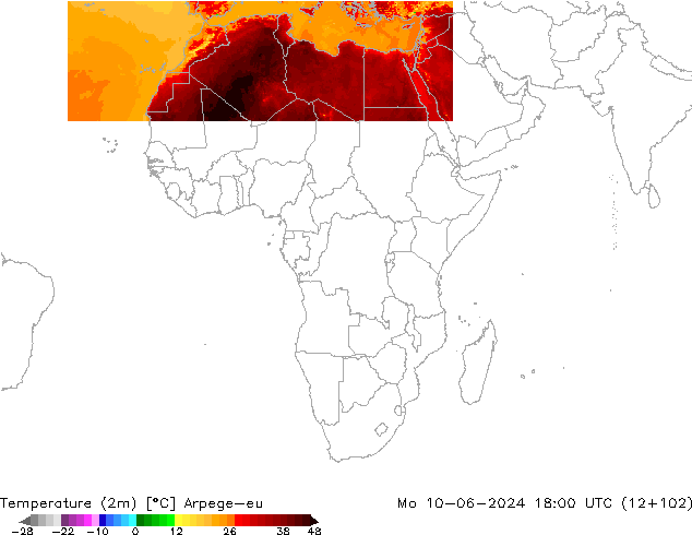 Temperature (2m) Arpege-eu Po 10.06.2024 18 UTC