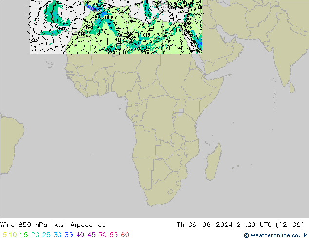 Vent 850 hPa Arpege-eu jeu 06.06.2024 21 UTC