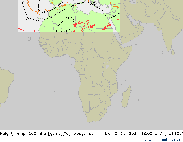 Height/Temp. 500 hPa Arpege-eu lun 10.06.2024 18 UTC