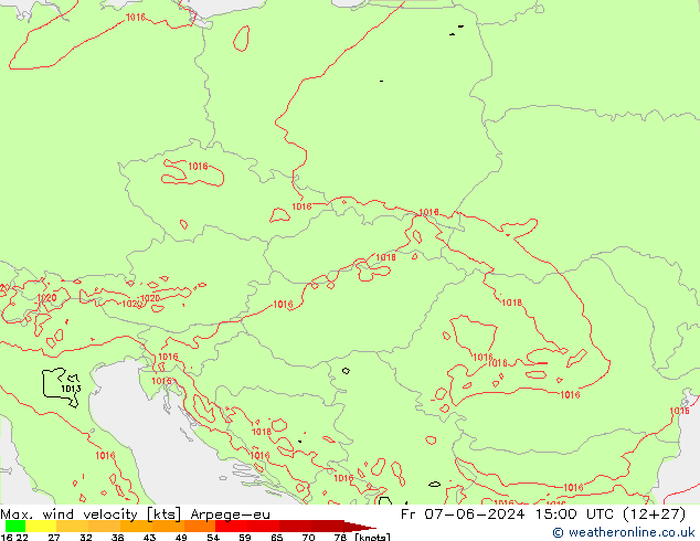 Max. wind velocity Arpege-eu Fr 07.06.2024 15 UTC