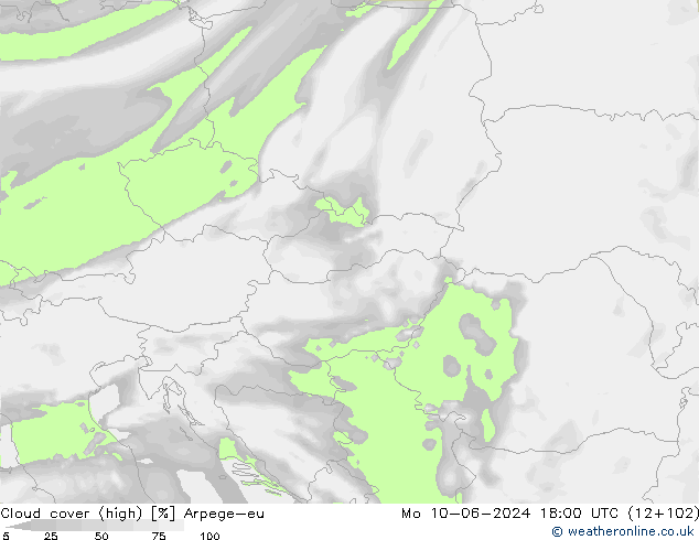 Cloud cover (high) Arpege-eu Mo 10.06.2024 18 UTC