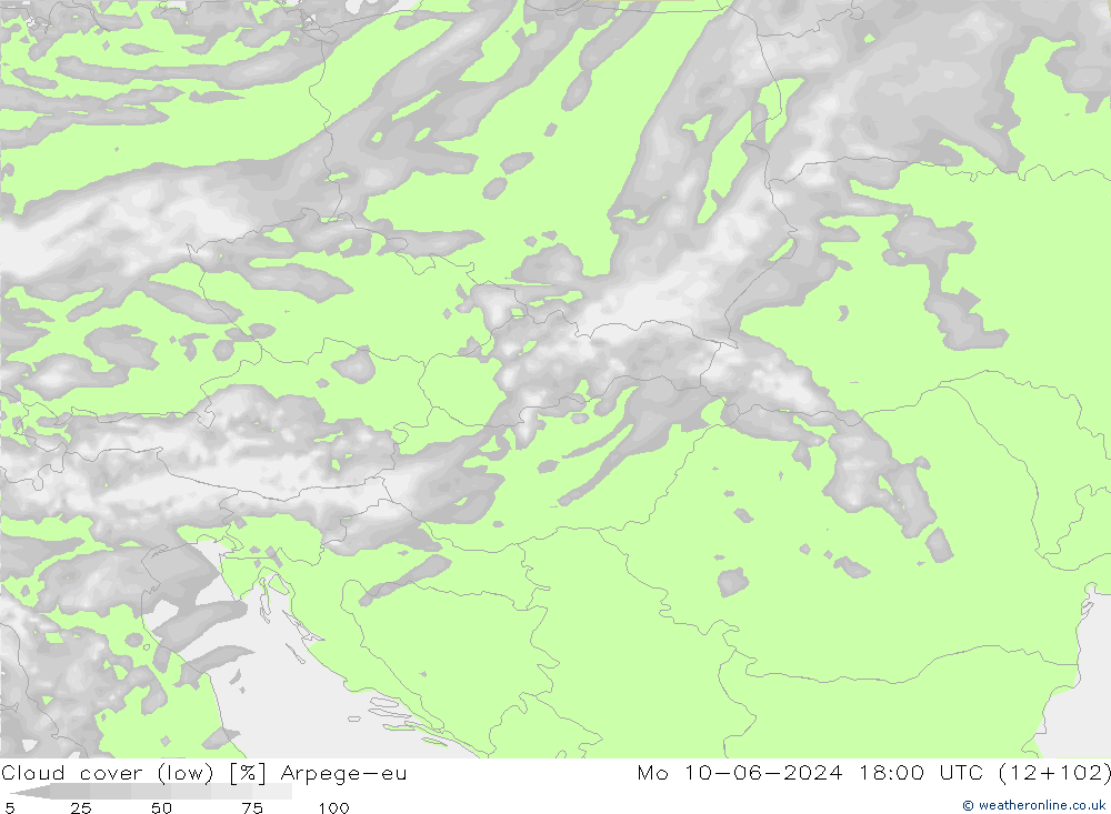 nízká oblaka Arpege-eu Po 10.06.2024 18 UTC