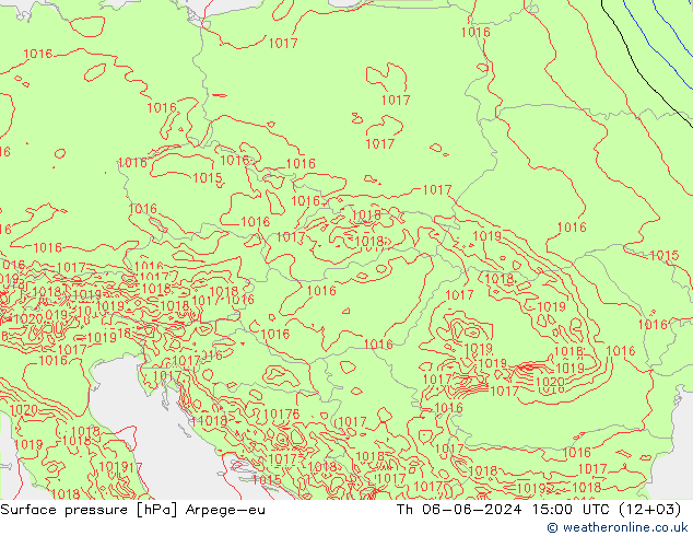 Atmosférický tlak Arpege-eu Čt 06.06.2024 15 UTC