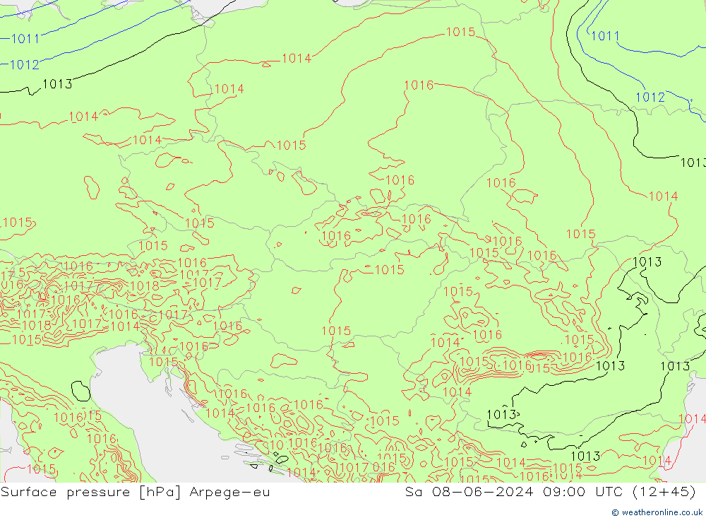 Atmosférický tlak Arpege-eu So 08.06.2024 09 UTC