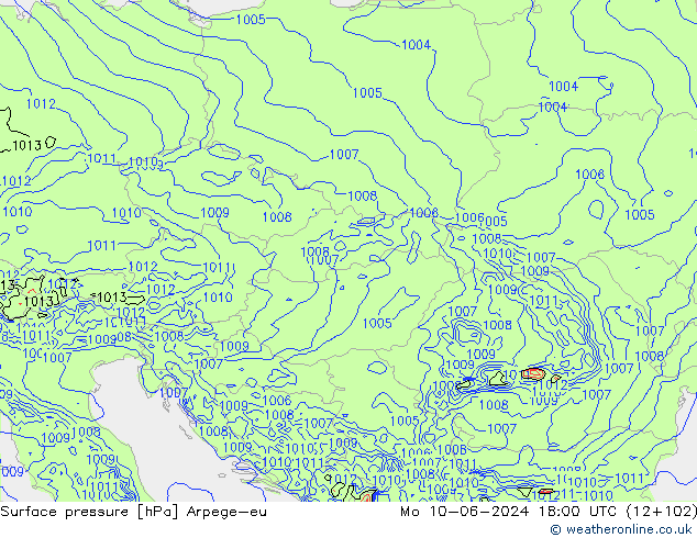 Surface pressure Arpege-eu Mo 10.06.2024 18 UTC