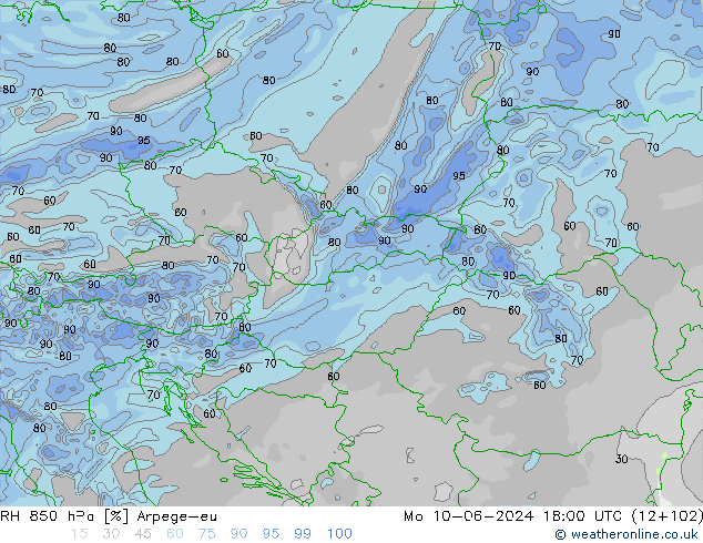 RH 850 hPa Arpege-eu Mo 10.06.2024 18 UTC