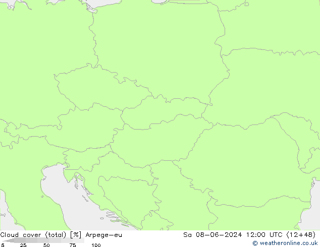 nuvens (total) Arpege-eu Sáb 08.06.2024 12 UTC