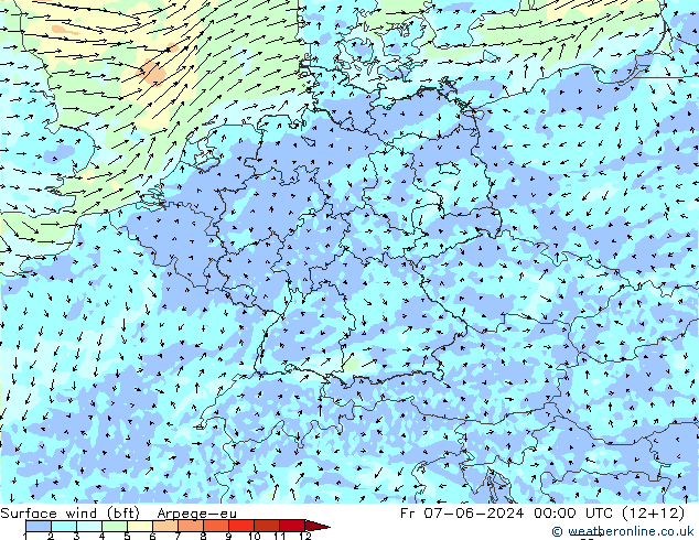  10 m (bft) Arpege-eu  07.06.2024 00 UTC