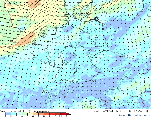 Rüzgar 10 m (bft) Arpege-eu Cu 07.06.2024 18 UTC