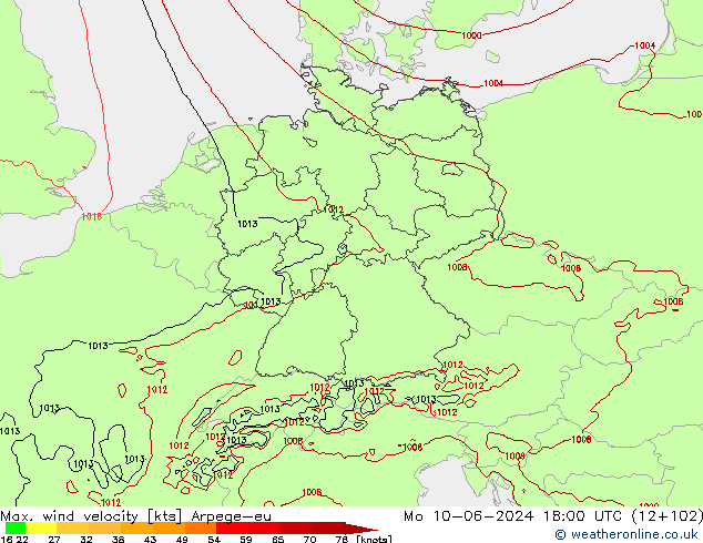 Windböen Arpege-eu Mo 10.06.2024 18 UTC