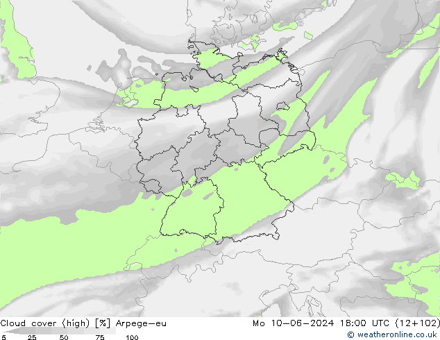 zachmurzenie (wysokie) Arpege-eu pon. 10.06.2024 18 UTC