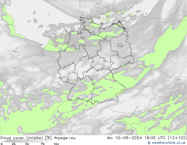 Wolken (mittel) Arpege-eu Mo 10.06.2024 18 UTC