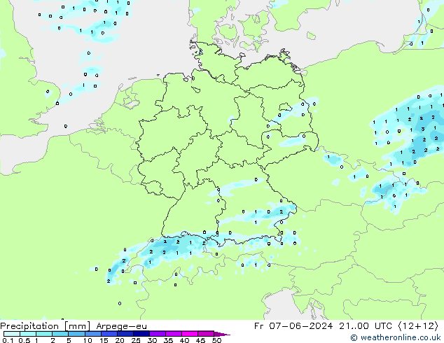 осадки Arpege-eu пт 07.06.2024 00 UTC