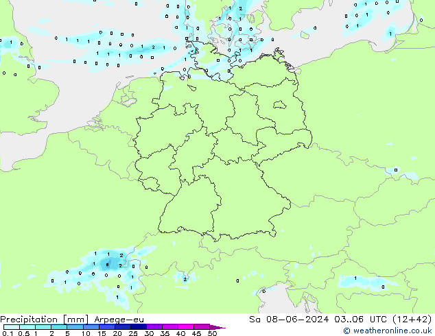 Precipitación Arpege-eu sáb 08.06.2024 06 UTC