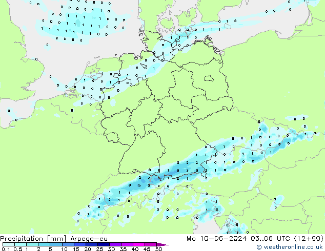 Niederschlag Arpege-eu Mo 10.06.2024 06 UTC