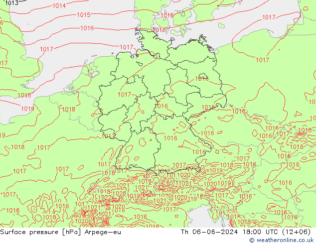 Atmosférický tlak Arpege-eu Čt 06.06.2024 18 UTC