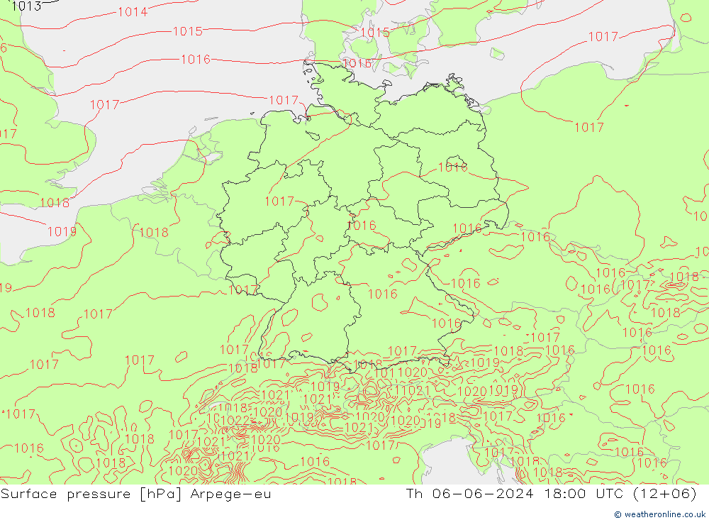 Bodendruck Arpege-eu Do 06.06.2024 18 UTC