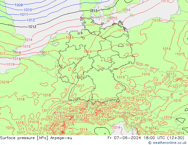 Presión superficial Arpege-eu vie 07.06.2024 18 UTC