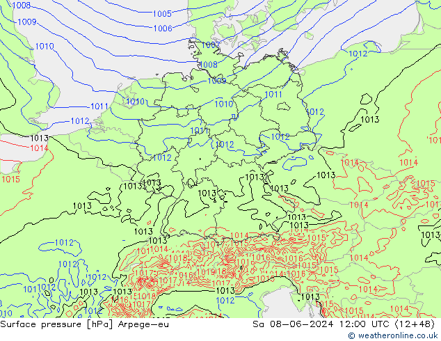 Atmosférický tlak Arpege-eu So 08.06.2024 12 UTC