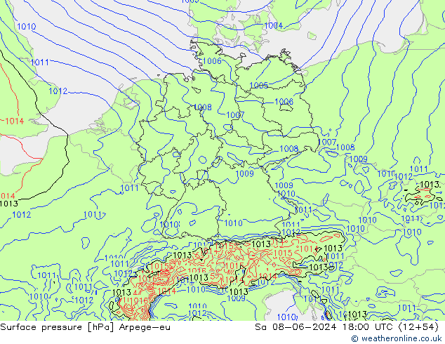 Yer basıncı Arpege-eu Cts 08.06.2024 18 UTC