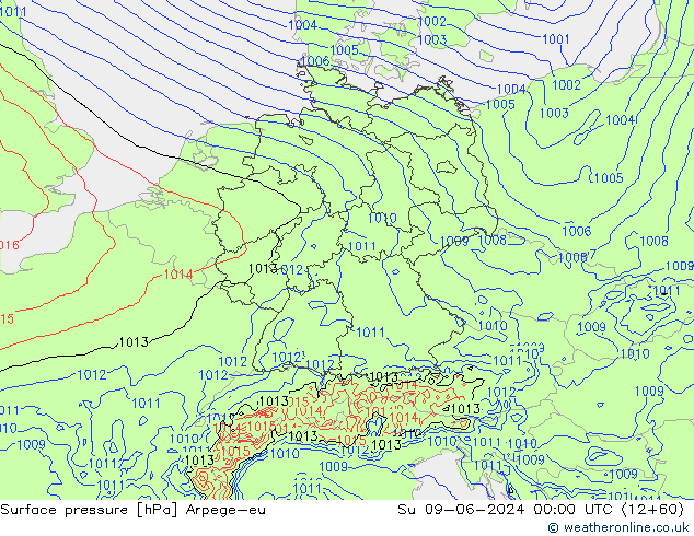 Presión superficial Arpege-eu dom 09.06.2024 00 UTC